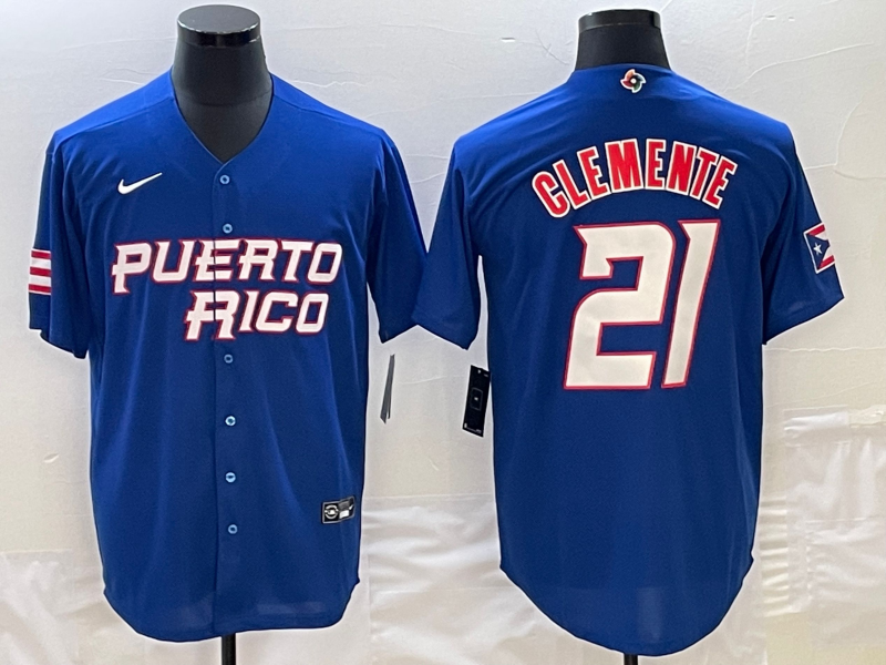 Men's Puerto Rico Baseball #21 Roberto Clemente 2023 Royal World Baseball Classic Stitched Jersey